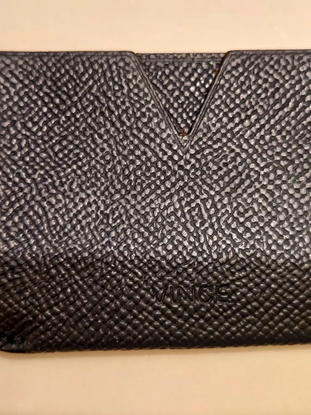 Vince Black Blue Textured Leather Card Holder with V Detail Italy